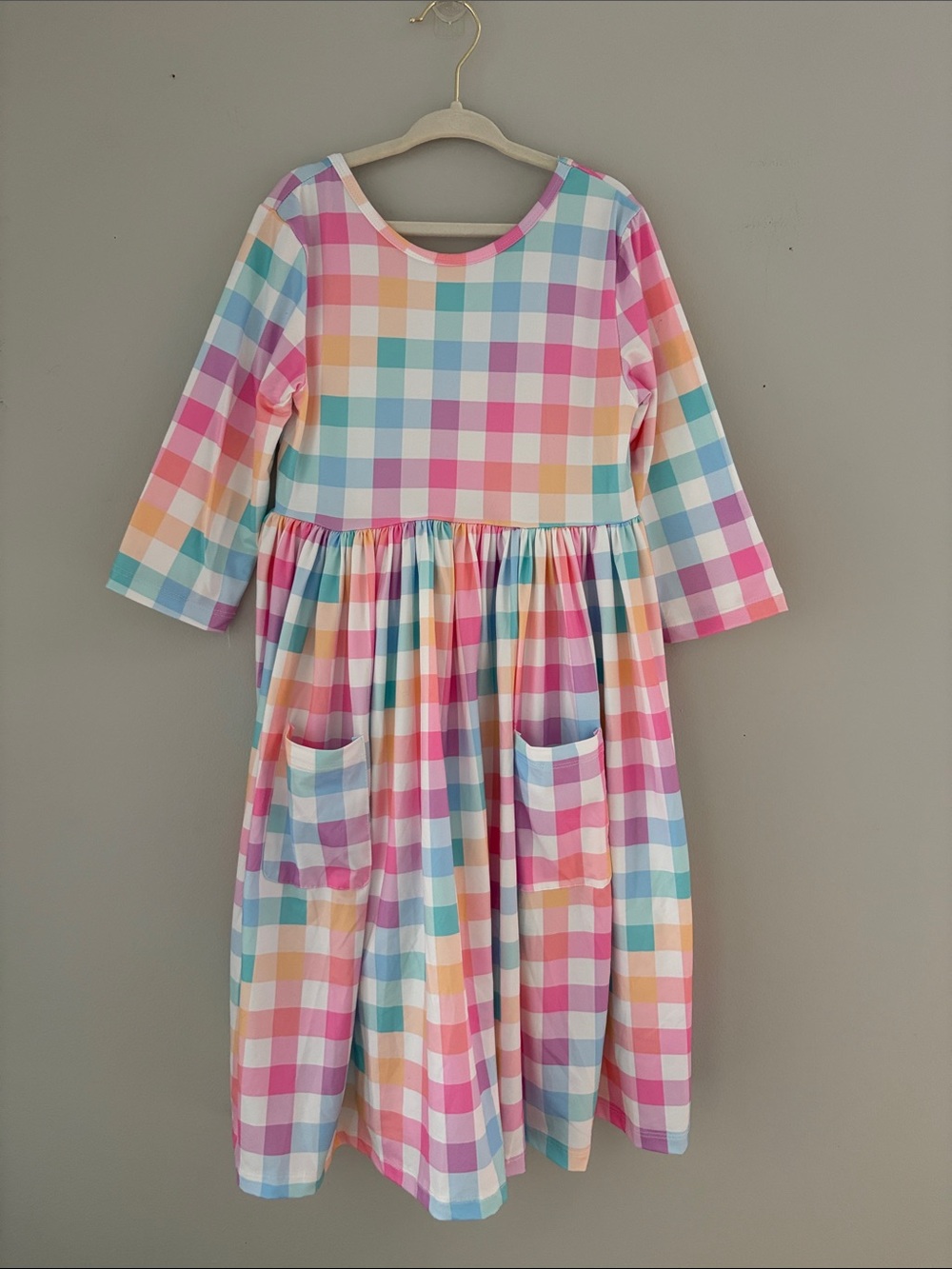 NWOT Mila & Rose Pastel Plaid 3/4 Sleeve Pocket Twirl Dress